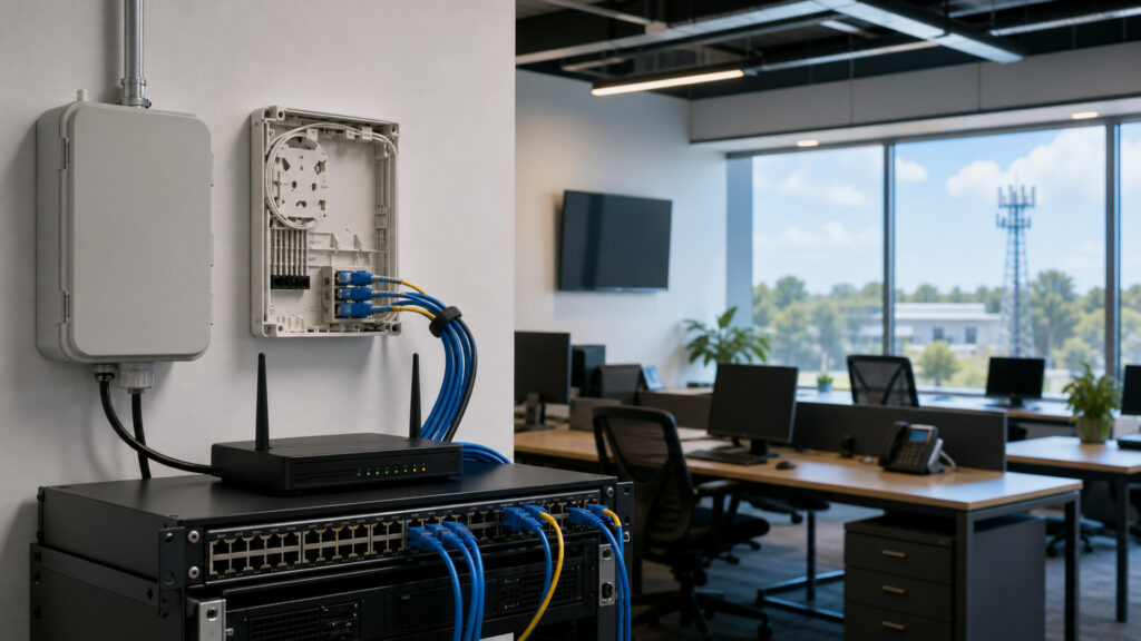 Editorial business scene illustrating business internet services work