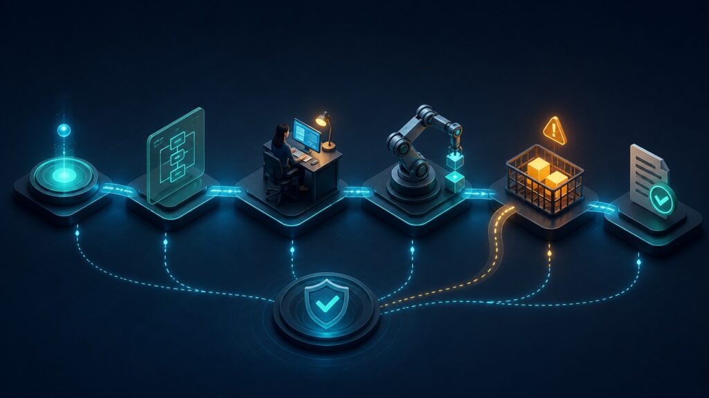 Editorial business scene illustrating business process automation software