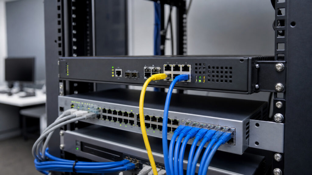 Editorial business scene illustrating business routers work