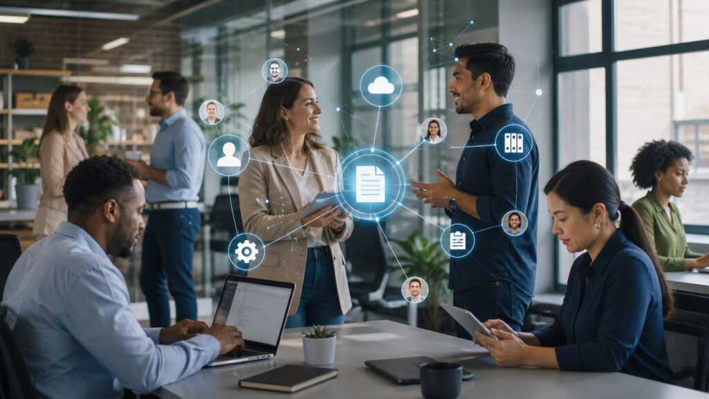 Editorial business scene illustrating business software