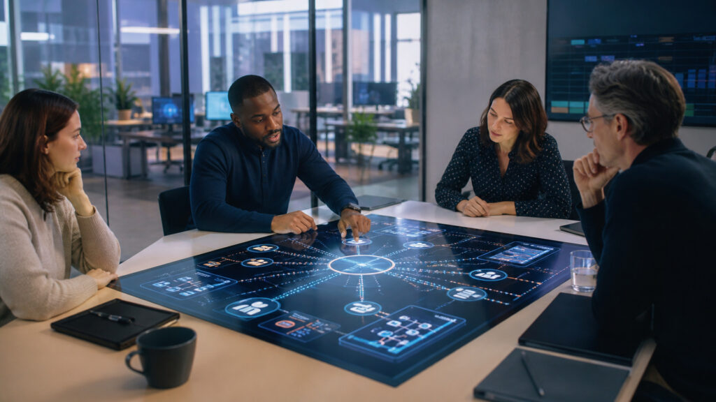 Editorial visualization explaining business solutions in a modern business environment