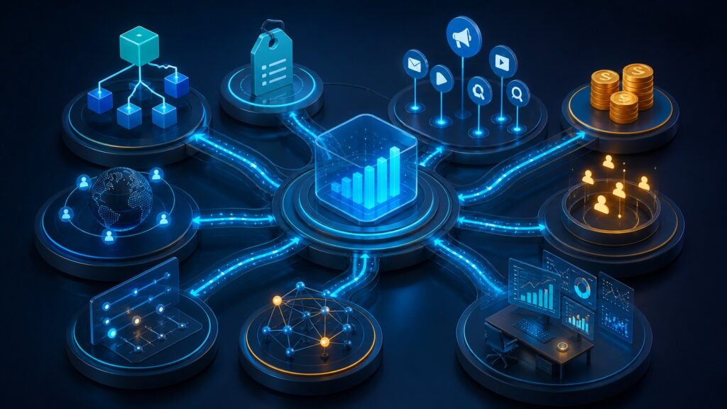 Editorial business scene illustrating campaign analytics tools work