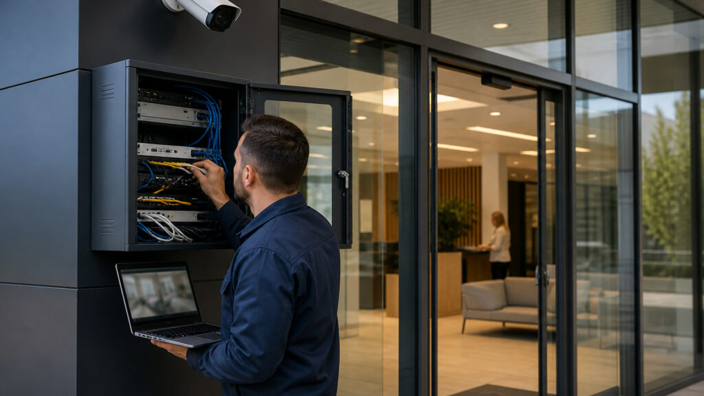 Editorial business scene illustrating cloud video surveillance systems work