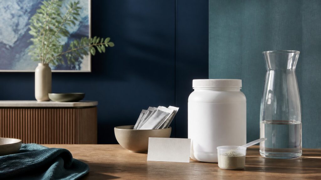 People-free editorial still life illustrating ingredient intake bowel fluid and claimed clearance pathway