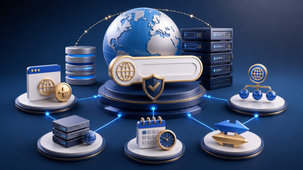 Editorial business scene illustrating domain services work