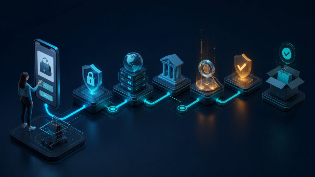 Editorial business scene illustrating ecommerce payment gateways work