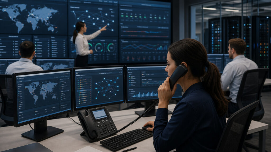 Editorial business scene illustrating enterprise voip systems work