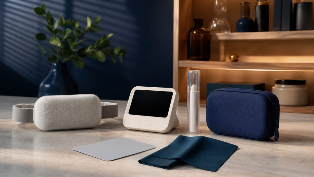 People-free editorial still life illustrating device input sensor or treatment mechanism operating conditions output interpretation hygiene and follow-up