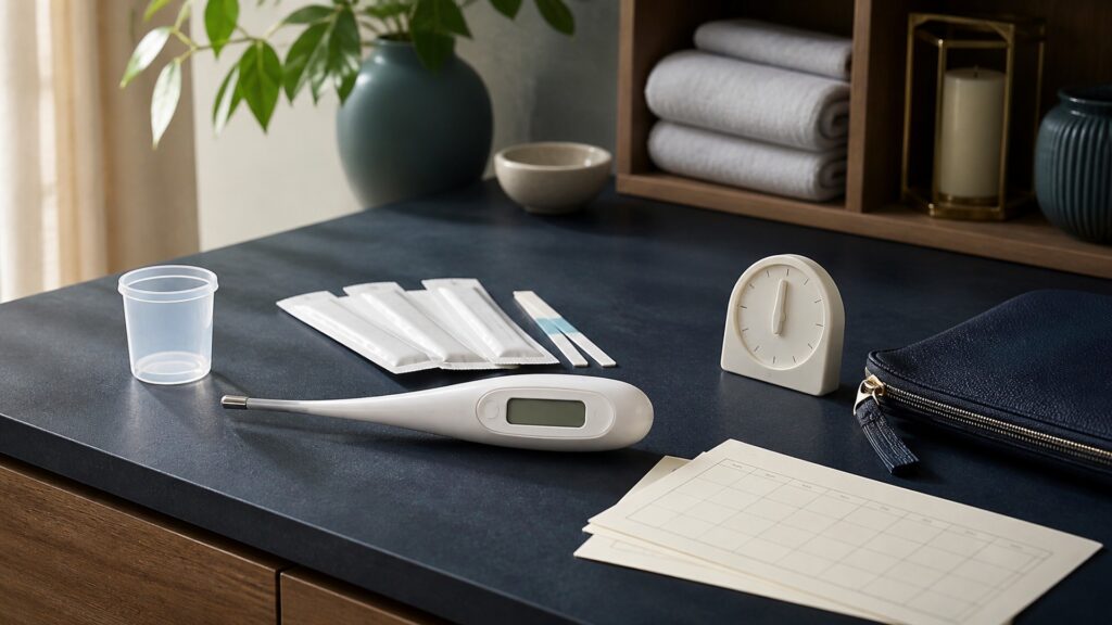 People-free editorial still life illustrating biologic signal sampling threshold detection timing interpretation and follow-up pathway