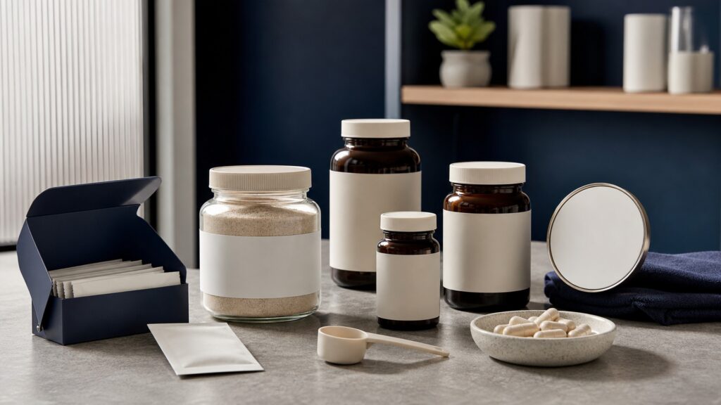People-free editorial still life illustrating ingredient or strain delivery gastrointestinal environment fermentation digestion symptom response and review pathway