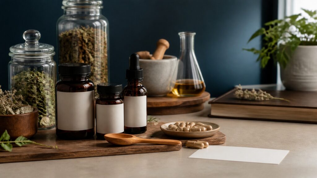 People-free editorial still life illustrating botanical identity preparation dose exposure and response pathway