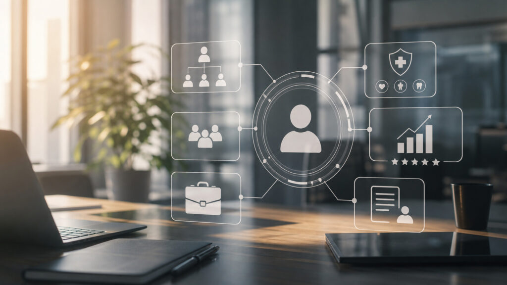 Editorial business scene illustrating hr management systems work