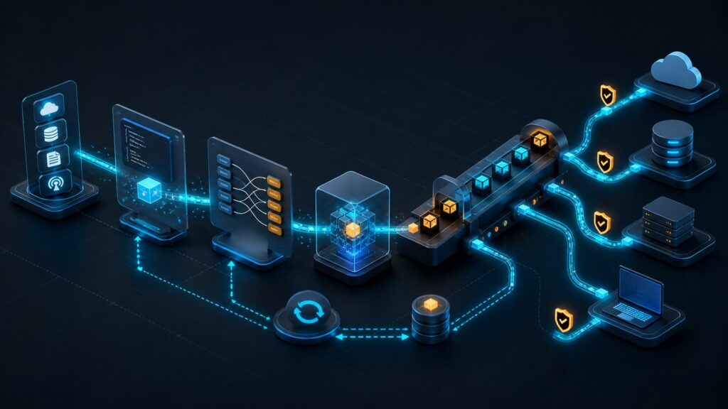 Editorial business scene illustrating integration automation software