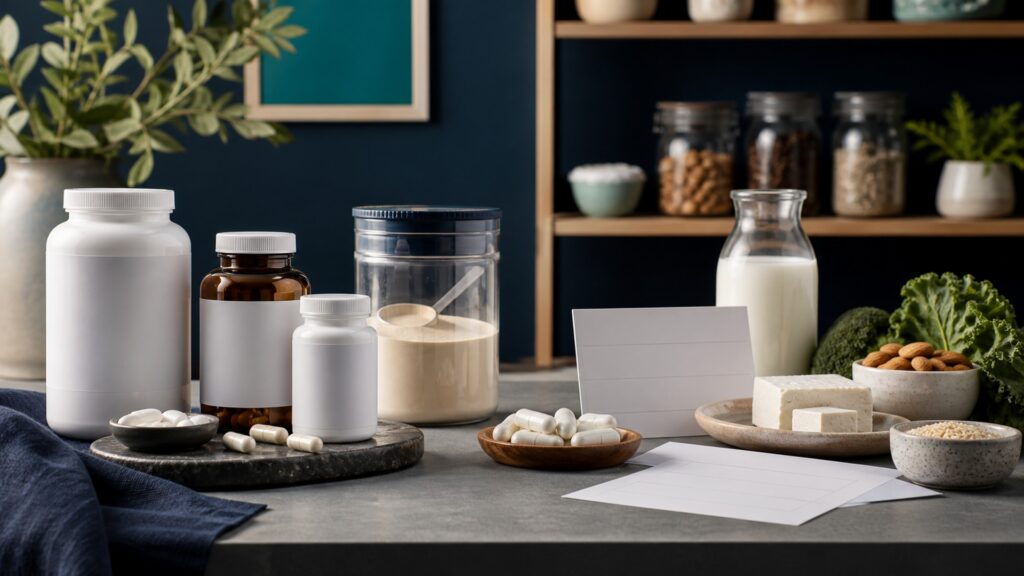 People-free editorial still life illustrating ingredient intake absorption mineral or connective-tissue pathway mechanical context endpoint and follow-up review