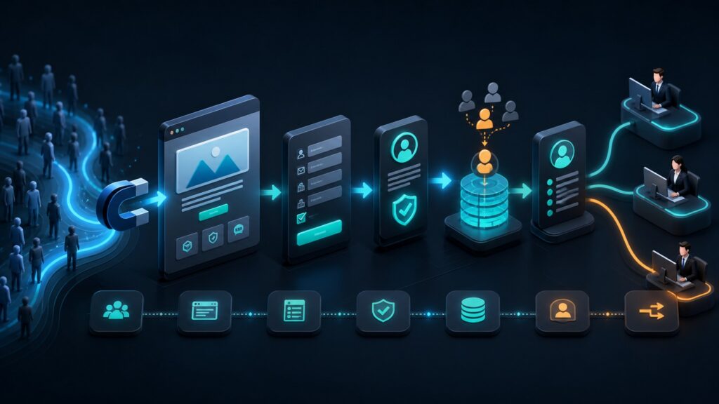 Editorial business scene illustrating lead capture software