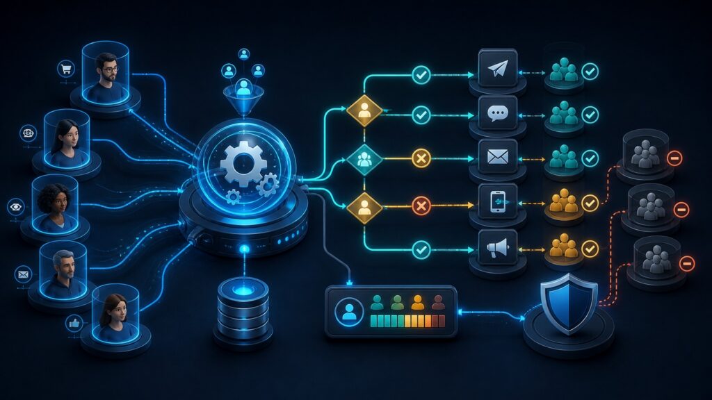 Editorial business scene illustrating marketing automation platforms work