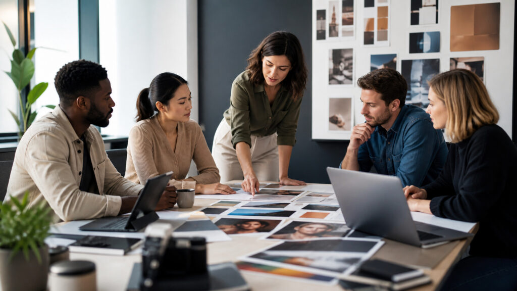 Editorial business scene illustrating marketing services work