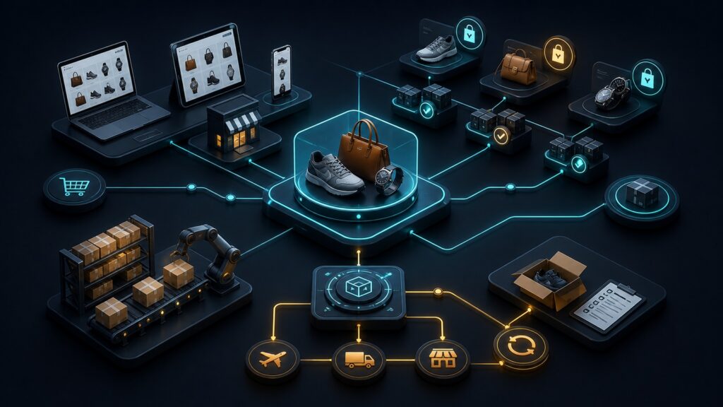 Editorial business scene illustrating multichannel selling platforms work