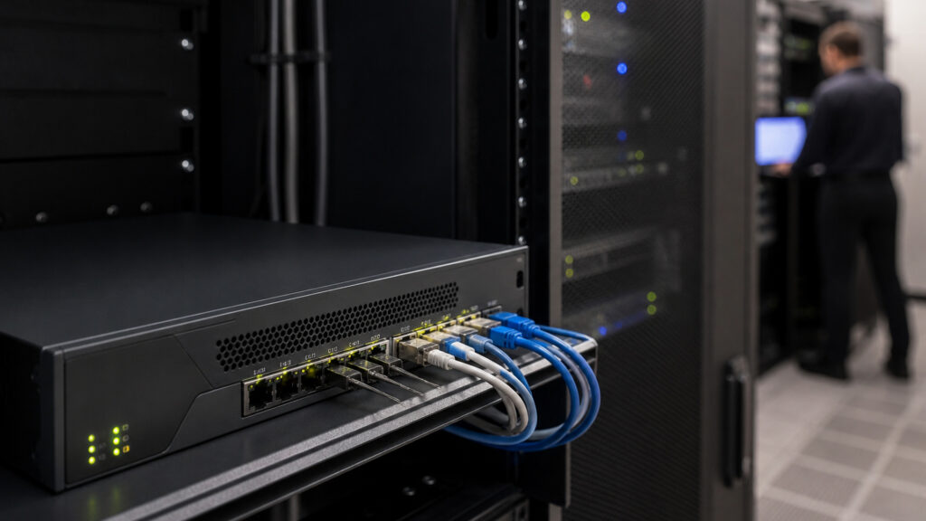 Editorial business scene illustrating network security appliances work