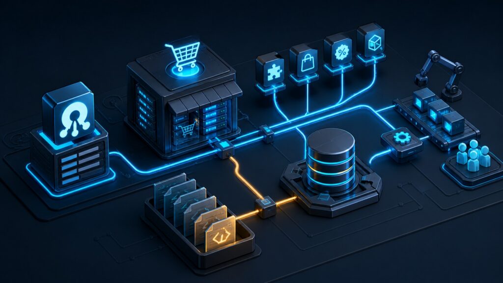 Editorial business scene illustrating open source ecommerce platforms work