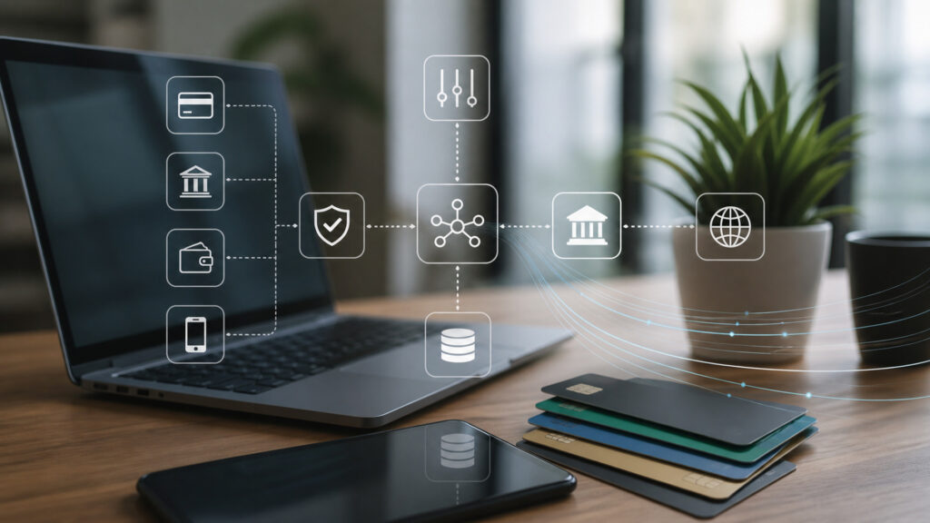 Editorial business scene illustrating payment platforms work