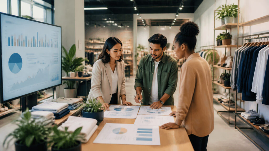 Editorial business scene illustrating retail inventory management software