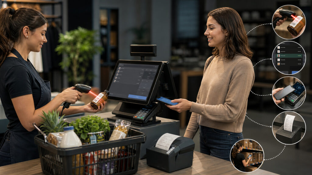 Editorial business scene illustrating retail pos systems work