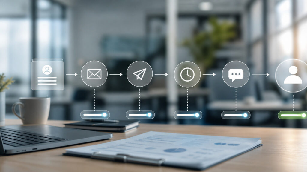 Editorial business scene illustrating sales automation software