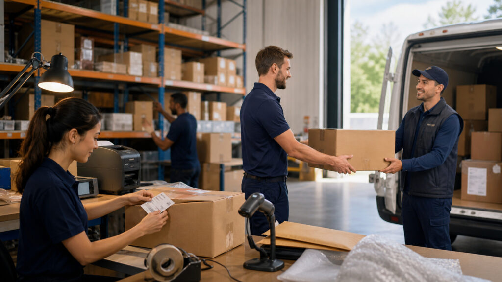 Editorial business scene illustrating shipping & fulfillment solutions