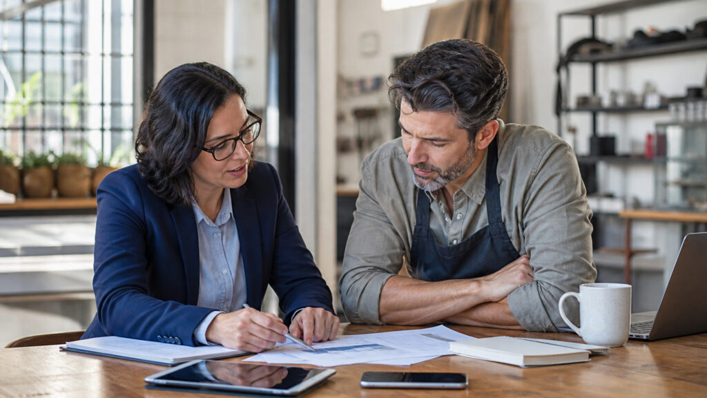 Editorial business scene illustrating small business accounting services work