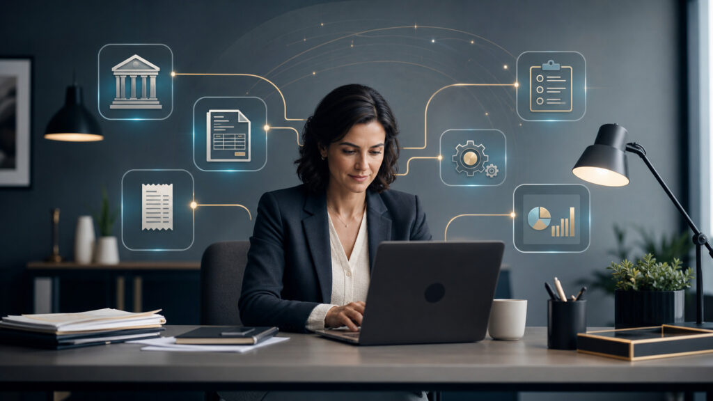 Editorial business scene illustrating small business accounting software