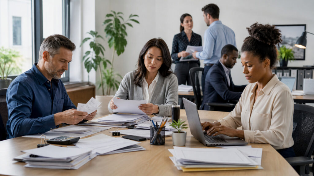 Editorial business scene illustrating tax preparation software
