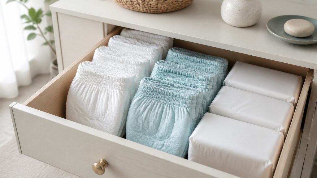 Unbranded adult incontinence underwear products arranged for a careful buying comparison