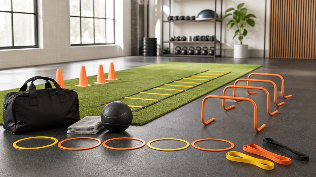 agility training equipment for circuit training arranged in a practical buyer guide scene