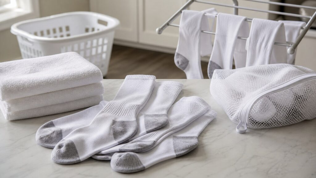 athletic socks for frequent washing arranged in a practical buyer guide scene