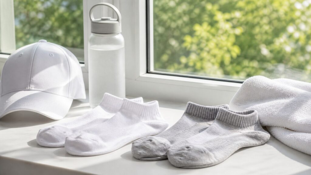 athletic socks for hot weather arranged in a practical buyer guide scene