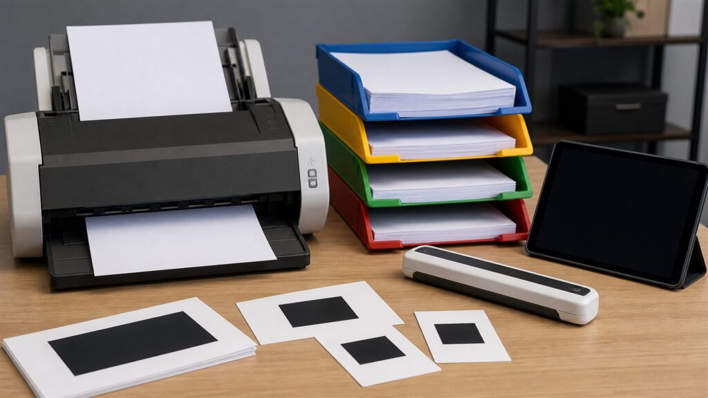 retail operations staff evaluating unbranded barcode scanners, plain labels, and workflow equipment for a document workflows buying decision