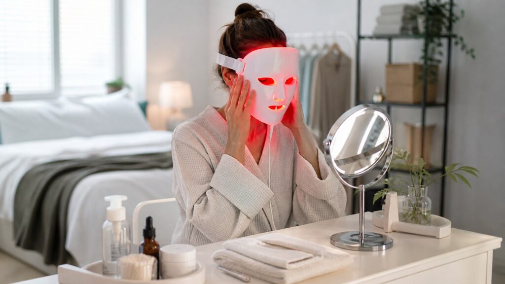 unbranded beauty devices arranged for red light therapy