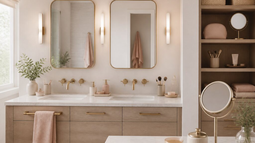 Unbranded editorial arrangement for How to Choose Beauty Mirrors for Shared Bathrooms