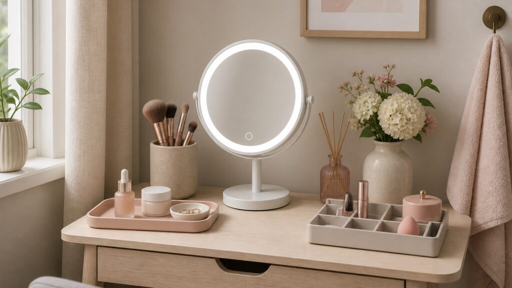Unbranded editorial arrangement for How to Choose Beauty Mirrors for Tool Organization