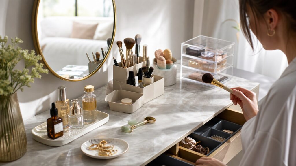 unbranded beauty tools & accessories arranged for beauty organization
