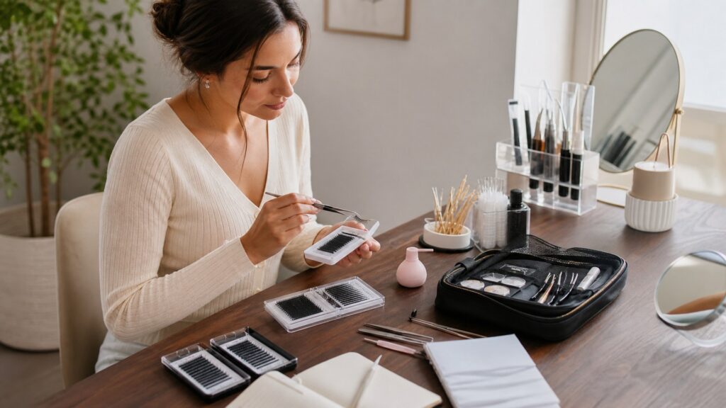 unbranded beauty tools & accessories arranged for lash application