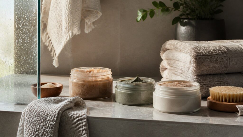 Unbranded body exfoliating treatments arranged for a shower and after-bath routines buying guide