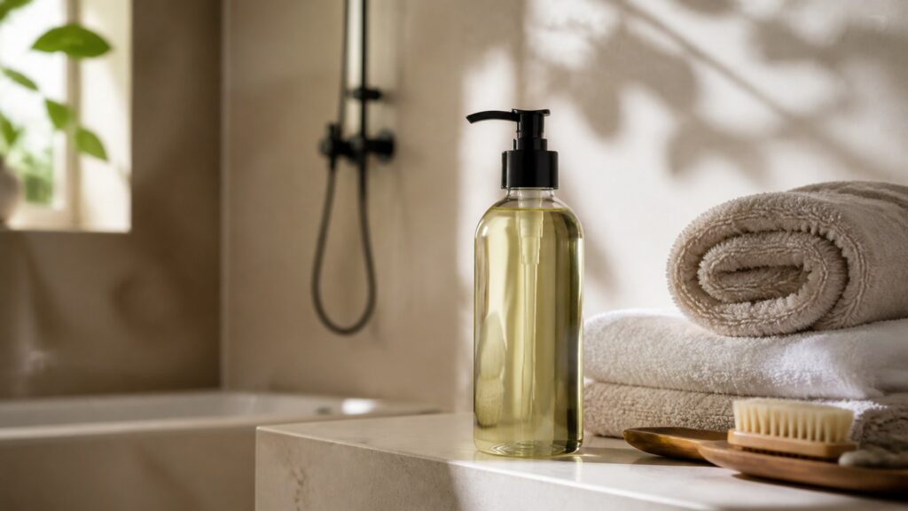 Unbranded body oil arranged for a shower and after-bath routines buying guide