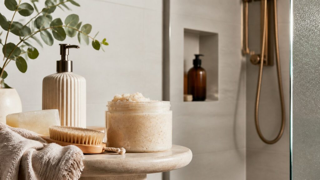 Unbranded body scrubs arranged for a body treatments routine building buying guide