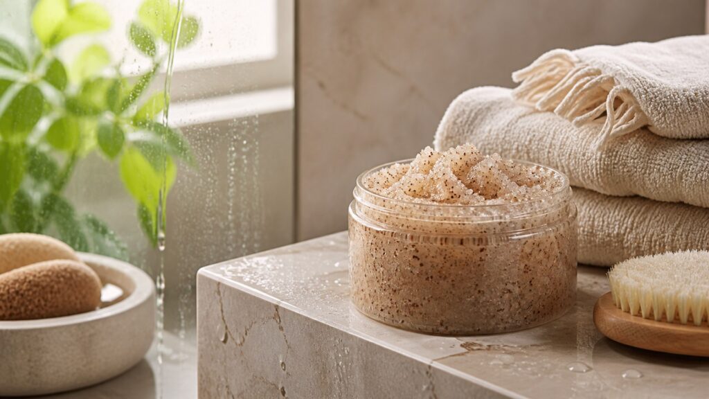 Unbranded body scrubs arranged for a shower and after-bath routines buying guide