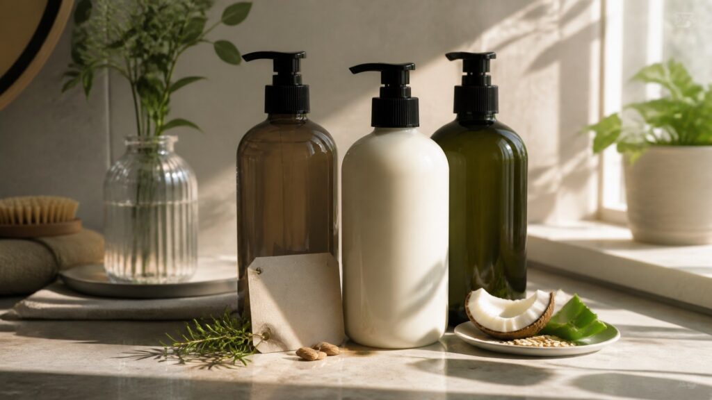 Unbranded body wash arranged for a ingredient label reviews buying guide