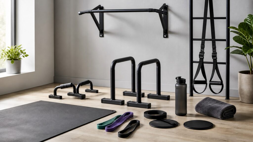 bodyweight training equipment for circuit training arranged in a practical buyer guide scene