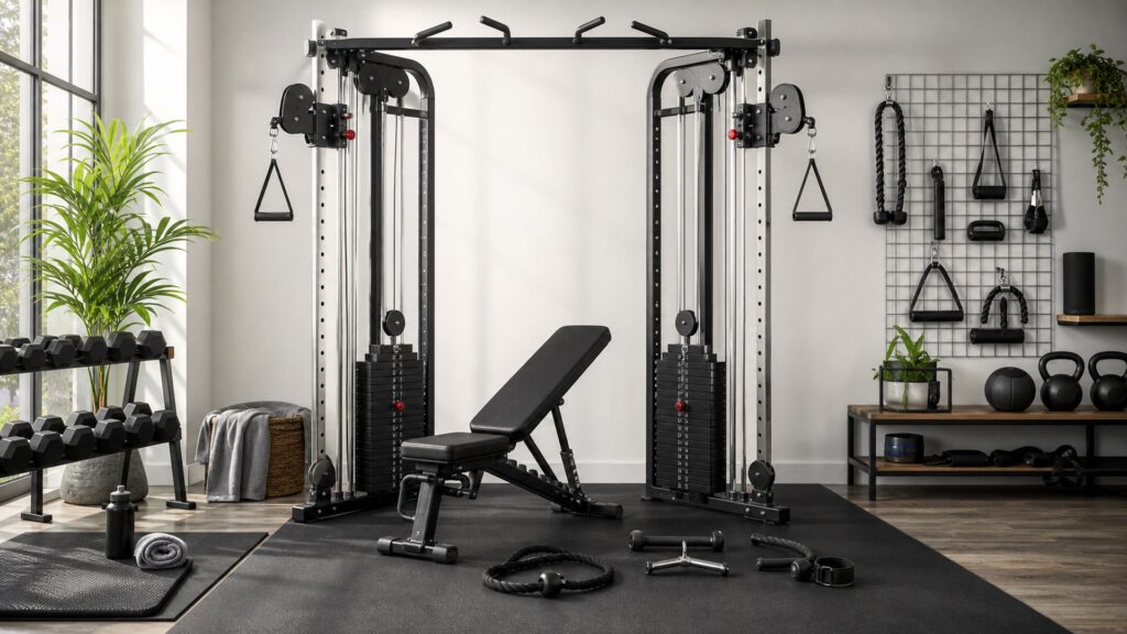 cable machines for full-body training arranged in a practical buyer guide scene