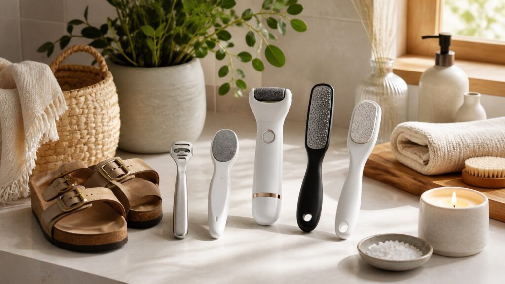 Unbranded callus removers arranged for a seasonal body care buying guide